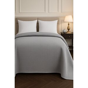 Renkli Gofret Desen Tek Kişilik Pike Yatak Örtüsü Otel Pike 160x230 Cm Gri