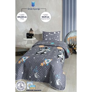 Astronot Desenli Çocuk-genç Odası Tek Kişilik Pike-yatak Örtüsü Takımı 160 X 230 Cm (çarşafsiz)