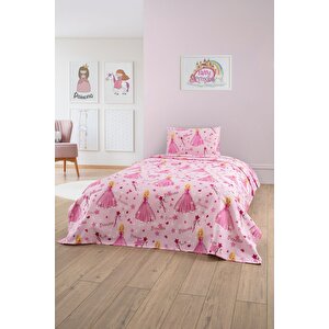 Gofret Detaylı Prenses Baskılı Çocuk-genç Odası Tek Kişilik Pike 160x230 Cm (1 Adet Yastık Kılıflı)
