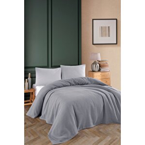 Renkli Gofret Desen Çift Kişilik Pike Yatak Örtüsü Otel Pike 200x230 Cm Gri