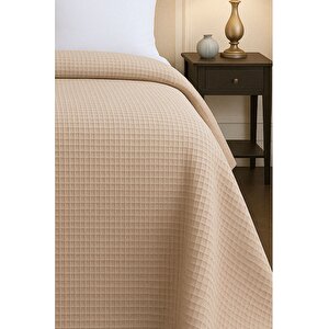 Renkli Gofret Desen Tek Kişilik Pike Yatak Örtüsü Otel Pike 160x230 Cm Bej