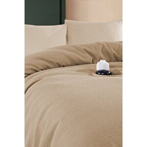 Renkli Gofret Desen Tek Kişilik Pike Yatak Örtüsü Otel Pike 160x230 Cm Bej