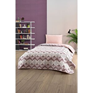 Tek Kişilik Desenli Kapitone Çift Taraflı Renkli Pike Yatak Örtüsü Takımı 160x230 Cm (çarşafsız) Pudra