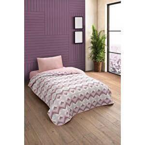 Tek Kişilik Desenli Kapitone Çift Taraflı Renkli Pike Yatak Örtüsü Takımı 160x230 Cm (çarşafsız) Pudra