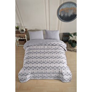 Çift Kişilik Desenli Kapitone Çift Taraflı Renkli Pike Yatak Örtüsü Takımı 200x230 Cm (çarşafsız) Gri