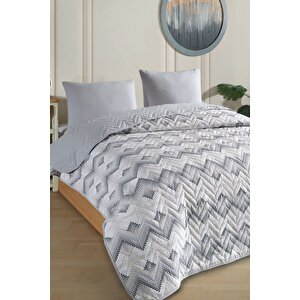 Çift Kişilik Desenli Kapitone Çift Taraflı Renkli Pike Yatak Örtüsü Takımı 200x230 Cm (çarşafsız) Gri