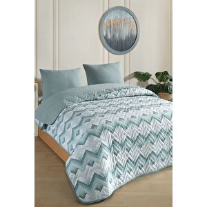 Tek Kişilik Desenli Kapitone Çift Taraflı Renkli Pike Yatak Örtüsü Takımı 160x230 Cm (çarşafsız) Yeşil