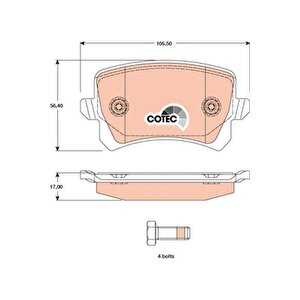 Arka Balata Caddy-tiguan-passat-a6-q3 11 Gdb1763 Wva 24483 105.5x56.4x17 Mm