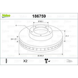 Ön Fren Aynasi Corsa C - Combo C 01 11 Meriva A 03 10 Tigra 04 09 260x24x4dl Havali