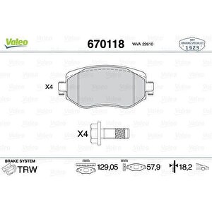 Ön Fren Balatasi Renault Megane Iv 15 Tüm Motor Ti̇pleri̇ G:129mm Y:58.4 Mm K:18mm Fte Kirmizi Kutu