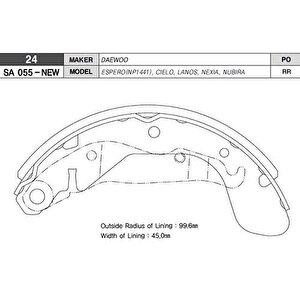 Arka Kampana Pabuç Balata Opel Corsa C / Vectra A / Astra F / Daewoo Nubira 1.6l 2.0l J100 97-05 / L Anos 1.5l 97-05 / Espero 1.5l 1.8l 2.0l 95-99 / Nexia 1.5l 95-97