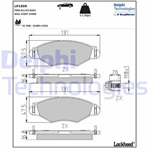 Ön Fren Balatasi Peugeot P206 1.4 1.6 09/98 P306 1.4 1.6 5/93