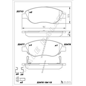 On Balata Fiat Egea 15 1.4 1.5 T4 Hibrit 1.6 D K:19 Mm G:151.1 Mm Büyük Ti̇p 8 Adet Kli̇ps