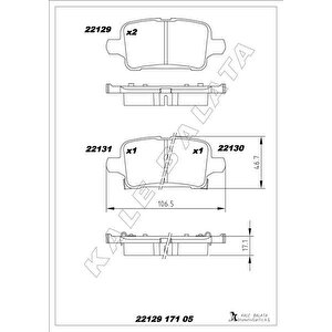 Arka Fren Balatasi Opel Astra K 1.0-1.4-1.4t-1.6t-1.6 Cdti 16 22 106.5x46.3x16.6