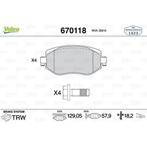 Ön Fren Balatasi Renault Megane Iv 15 Tüm Motor Ti̇pleri̇ G:129mm Y:58.4 Mm K:18mm