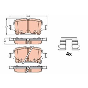 Arka Fren Balatasi Opel Astra K 1.0-1.4-1.4t-1.6t-1.6 Cdti 16 22 106.5x46.3x16.6