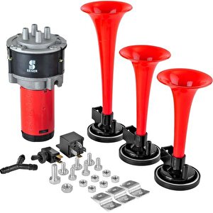 Korna Kompresörlü Üç Plasti̇k Borulu 12v Kirmizi