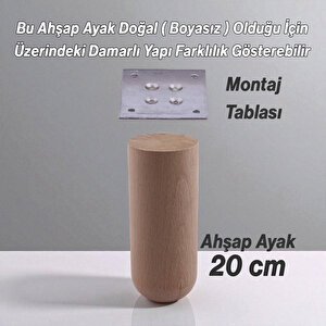 Bohem Doğal Ahşap Silindir Ayak 20 Cm Aparat Dahil Mobilya Koltuk Kanepe Sehpa Masa Ayağı Ayakları