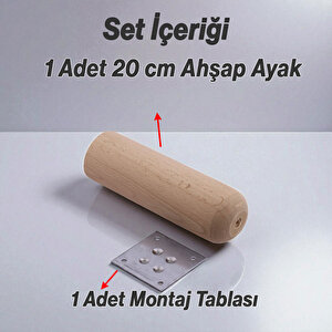 Bohem Doğal Ahşap Silindir Ayak 20 Cm Aparat Dahil Mobilya Koltuk Kanepe Sehpa Masa Ayağı Ayakları