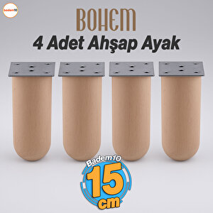 Bohem 4 Adet Doğal Ahşap 15 Cm Silindir Ayak Set Mobilya Koltuk Kanepe Sehpa Masa Ayağı Ayakları