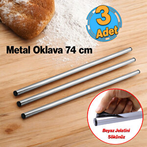 (3 Adet) Alüminyum Metal Oklava Tekli 74 Cm Mutfak Börek Hamur Un Yufka Açma Silindir Yuvarlak Krom