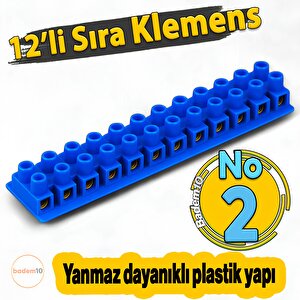 12'li No 2 Yanmaz Vidalı Pano Sıra Klemens Elektrik Bağlantı Klemensi Aparatı Vidalı Terminal Blok