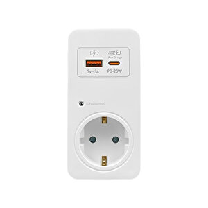 Akım Şok Korumalı Tekli Priz Usb Type-c Çoçuk Korumalı Fiş Telefon Hızlı Şarj Soketi 720 Joule