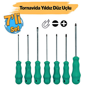 Tornavida Seti Düz Yıldız Uçlu (7'li Set) Mıknatıslı Vida Sıkma Sökme
