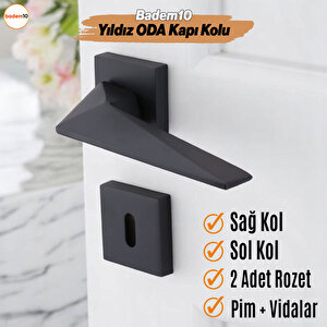 Yıldız Oda Kapı Kolu Siyah Kare Rozetli Sağa Sola Uygun İç Ev Kapısı Kolları Kilitlenebilir 1 Takım