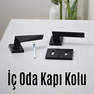 Yıldız Oda Kapı Kolu Siyah Kare Rozetli Sağa Sola Uygun İç Ev Kapısı Kolları Kilitlenebilir 1 Takım