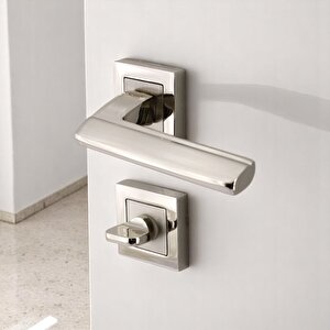 Ultra Wc - Banyo Kapı Kolu İnox Kare Rozetli Sağ Sol Uygun Ev Kapısı Kolları Kilitlenebilir 1 Takım