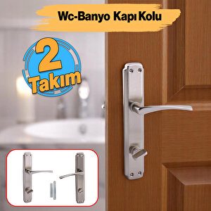 Kilitlenebilir Wc Banyo Kapı Kolu (2 Takım) Nikel İnox Aynalı Sağa Sola Uygun İç Dış Tuvalet Kapısı