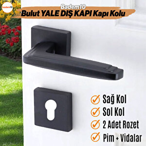 Bulut Yale Diş Kapi Kolu Siyah Kare Rozetli Sağa Sola Uygun Ev Kapı Kolları Kilitlenebilir 1 Takım