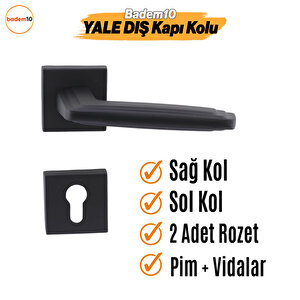 Bulut Yale Diş Kapi Kolu Siyah Kare Rozetli Sağa Sola Uygun Ev Kapı Kolları Kilitlenebilir 1 Takım