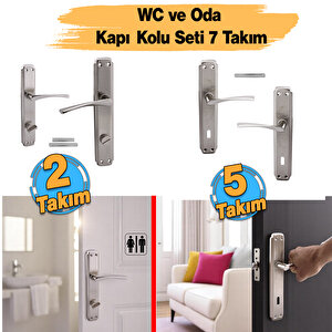 Oda Kapı Kolu (5 Takım) + Wc Banyo Kapı Kolu ( 2 Takım ) Sağa Sola Uygun Tuvalet Kapı Kolu Seti