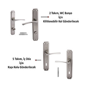 Oda Kapı Kolu (5 Takım) + Wc Banyo Kapı Kolu ( 2 Takım ) Sağa Sola Uygun Tuvalet Kapı Kolu Seti