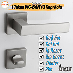 Paytak İnox Wc-banyo Kapı Kolu Kare Rozetli Sağa Sola Uygun İç Dış Kapısı Kilitlenebilir 1 Takım