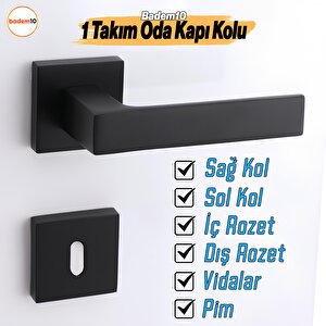 Paytak Oda Siyah Kapı Kolu Kare Rozetli Sağa Sola Uygun İç Dış Ev Oda Kapısı Kilitlenebilir 1 Takım