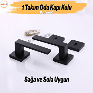 Paytak Oda Siyah Kapı Kolu Kare Rozetli Sağa Sola Uygun İç Dış Ev Oda Kapısı Kilitlenebilir 1 Takım
