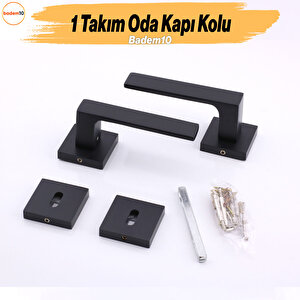 Paytak Oda Siyah Kapı Kolu Kare Rozetli Sağa Sola Uygun İç Dış Ev Oda Kapısı Kilitlenebilir 1 Takım