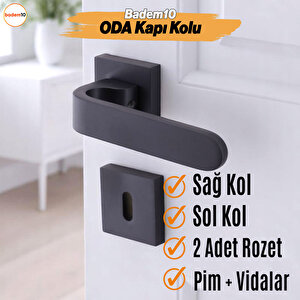 Ay Oda Kapı Kolu Siyah Kare Rozetli Sağa Sola Uygun İç Dış Ev Kapısı Kolları Kilitlenebilir 1 Takım
