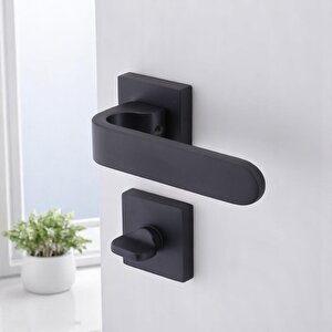Ay Wc - Banyo Siyah Kapı Kolu Kare Rozetli Ev Kapı Kolları Sağa Sola Uygun Kilitlenebilir 1 Takım