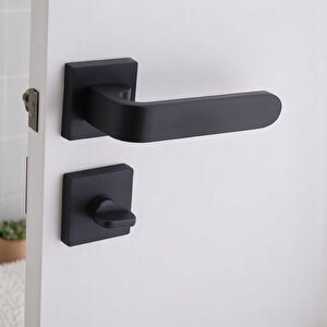 Ay Wc - Banyo Siyah Kapı Kolu Kare Rozetli Ev Kapı Kolları Sağa Sola Uygun Kilitlenebilir 1 Takım
