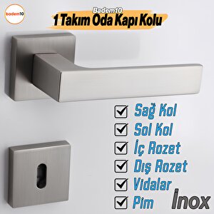 Paytak İnox Oda Kapı Kolu Kare Rozetli Sağa Sola Uygun İç Dış Ev Oda Kapısı Kilitlenebilir 1 Takım