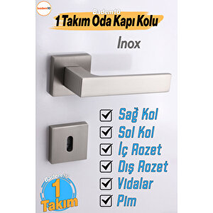 Paytak İnox Oda Kapı Kolu Kare Rozetli Sağa Sola Uygun İç Dış Ev Oda Kapısı Kilitlenebilir 1 Takım
