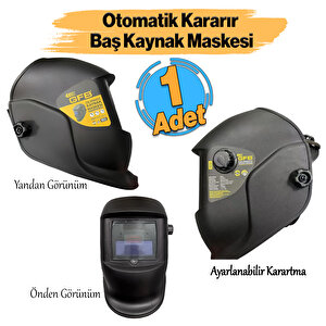 Güneş Enerjili Pilli Otomatik Kararan Baş Maskesi Siperlik Kartuşlu Kaynak Gözlüğü Ayarlanabilir