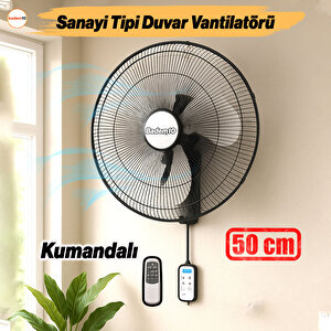 Sanayi Tipi Kumandalı 50 Cm 130 W Duvar Vantilatörü Endüstriyel Sessiz Duvara Monte Fan