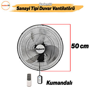 Sanayi Tipi Kumandalı 50 Cm 130 W Duvar Vantilatörü Endüstriyel Sessiz Duvara Monte Fan