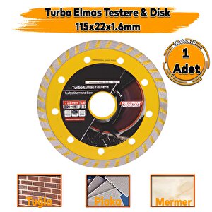 115x22x1.5 Mm Turbo Elmas Seramik  İnşaat Mermer Porselen Fayans Granit Sulu Kuru Kesim Kesme Disk