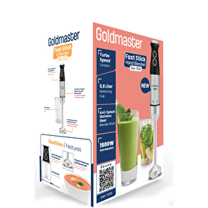 Goldmaster Fast Stick İnox 1500 Watt 4 Bıçaklı Paslanmaz Hazneli Çubuk El Blender Seti Gm-7205
